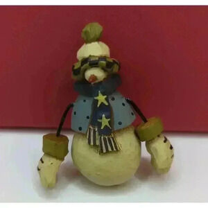 Christmas Snowman Figurine Pin Brooch Green Accents